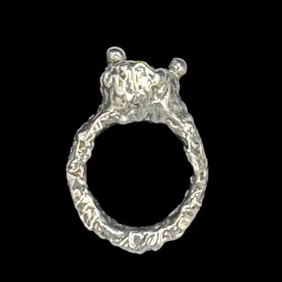 Brutalist Silver-Blend Cocktail Ring Artisan Crafted with 10mm Crystal Size  6.5 - Picture 7 of 13